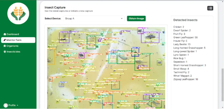 Pest Advisor detection view with bounding boxes and insect counts